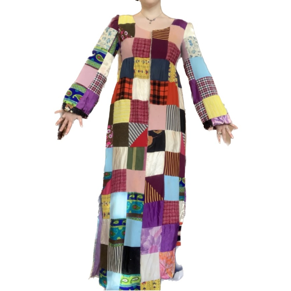 Vintage Handmade 1970s Patchwork Quilt Dress